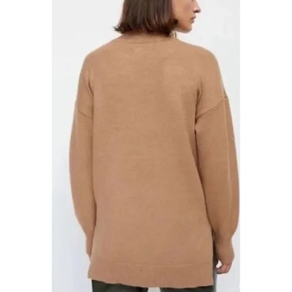 Maeve Anthropologie Crystal Longline Tunic Sweater S Camel Brown Mock Neck $118 - Picture 2 of 15